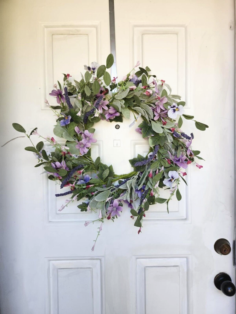 Colorful Pansy and Lamb Ear Spring Wreath for Front Door
