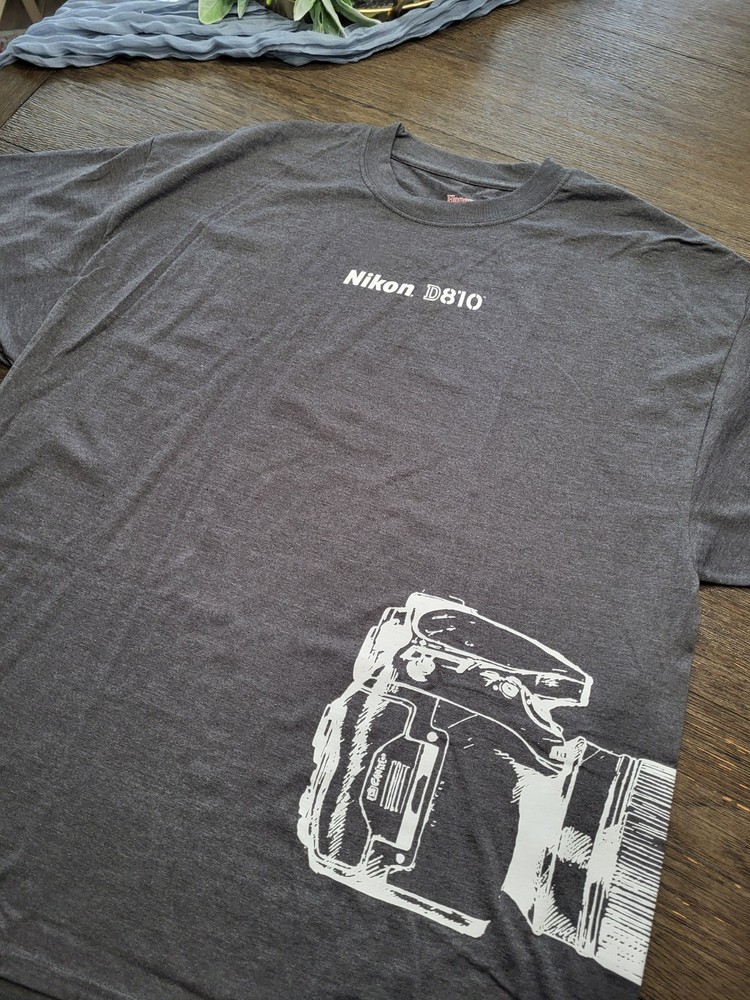 Vintage Hanes All Over Print Nikon T Shirt Size XXL GRaY D810 CAMERA SOFT!!!