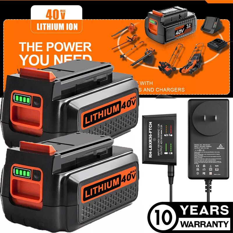 40V Max Lithium Battery and Charger Compatible with Black & Decker LBXR36 LBX2040