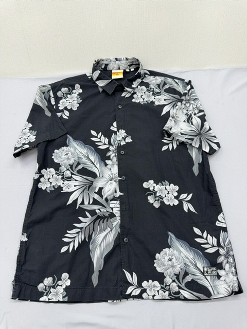Superdry Mens Black Floral Short Sleeve Button-Down Shirt Size L