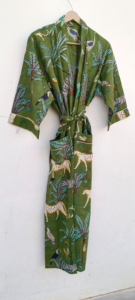 100% Cotton Kimono Bathrobe Unisex Plus Size Robe Kimono Sleepwear Robes US