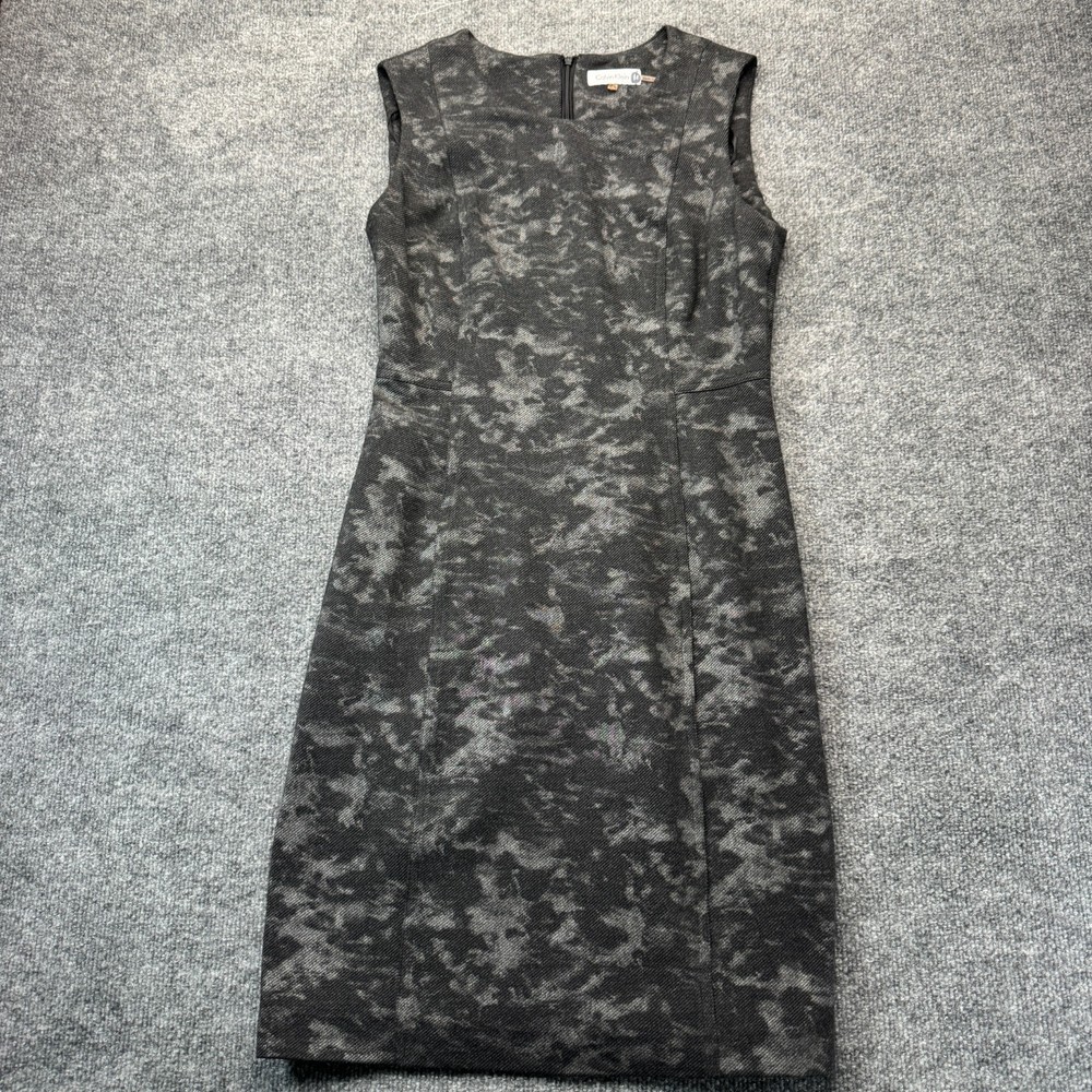 Calvin Klein Dress 10 Gray Black Textured Abstract Sleeveless Sheath Work Office
