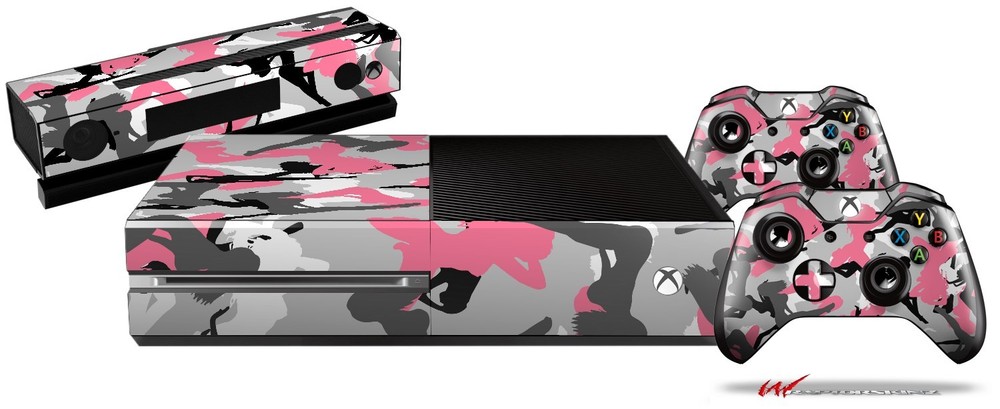 Sexy Girl Silhouette Camo Pink Skin Set fits XBOX One Console Controllers