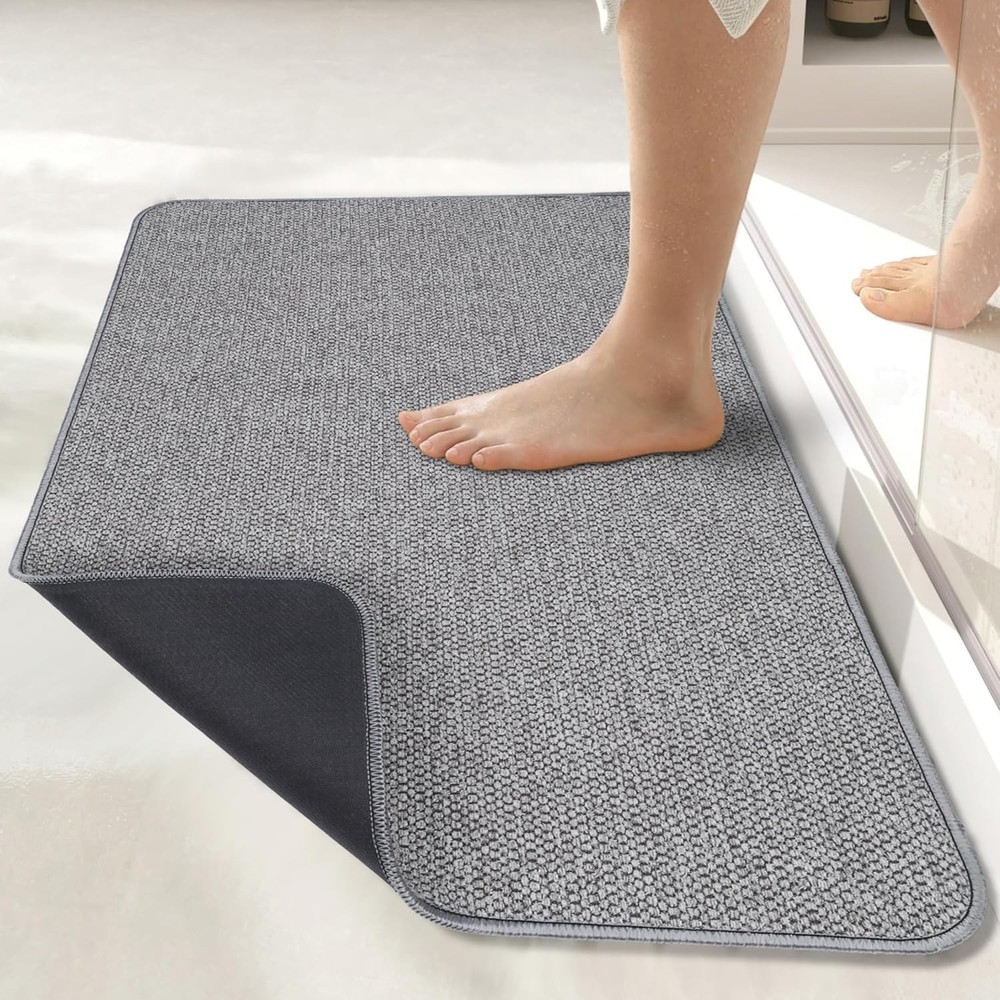 Grey Ultra Thin Non Slip Bath Mat Quick Dry Absorbent 17x27 Inch for Bathroom