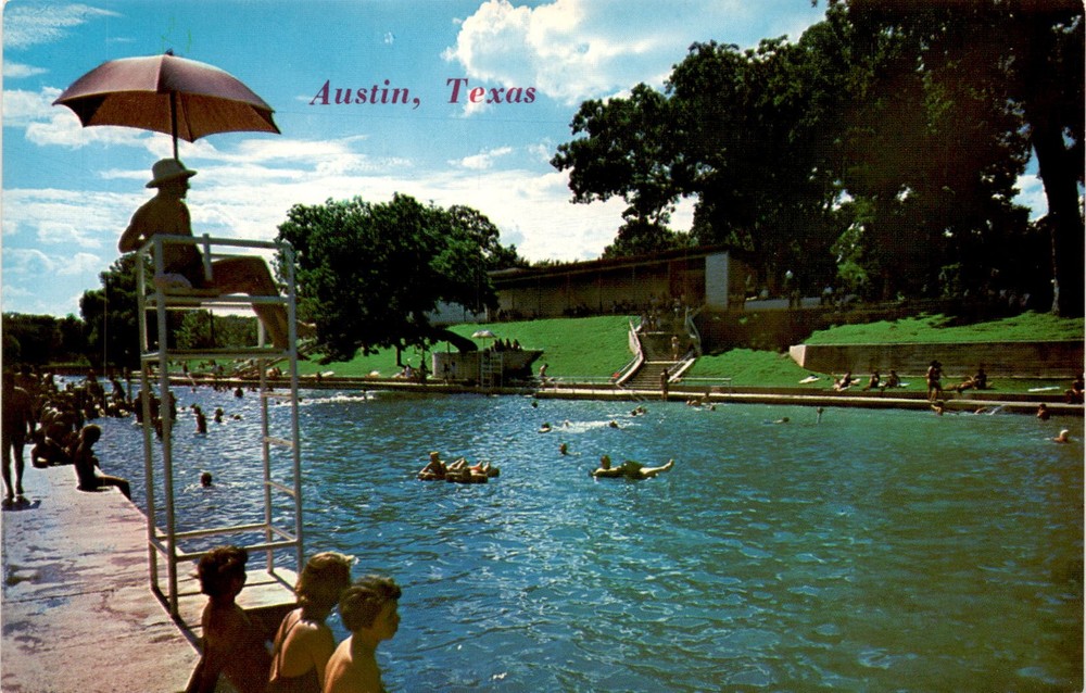 Austin, Texas, Barton Springs Swimming Pool, Zilker Park, Colorado Postcard