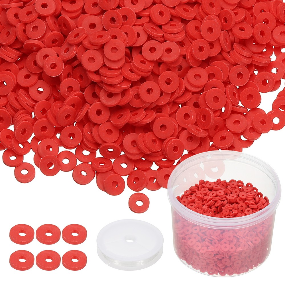 3000 Pcs Red 6mm Flat Clay Beads Friendship Bracelet DIY Kit with Cord