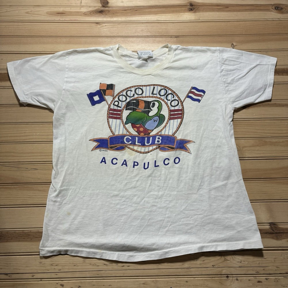 Vintage 80s Poco Loco Club Acapulco Toucan Mexico Single Stitch Shirt Large