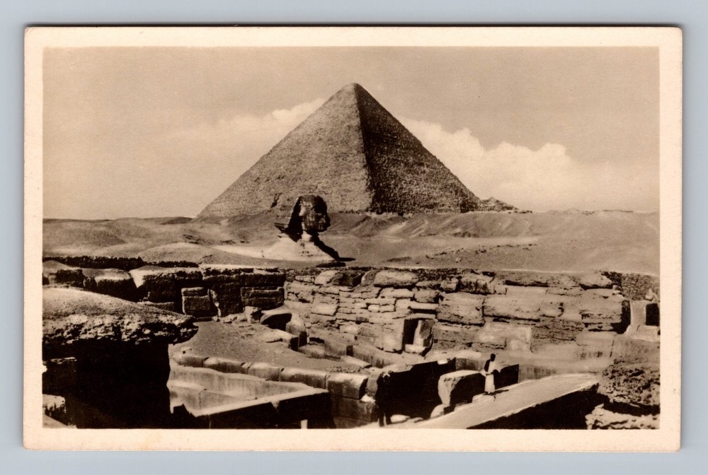 Egypt- Cairo The Sphinx And The Great Pyramid Of Giza Old Card Vintage Postcard