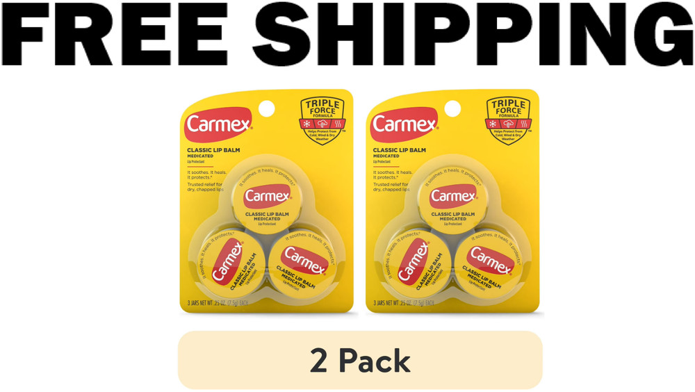 (2 Pack) Carmex Classic Medicated Lip Balm Jar 3 Count Each – Long Lasting Moist