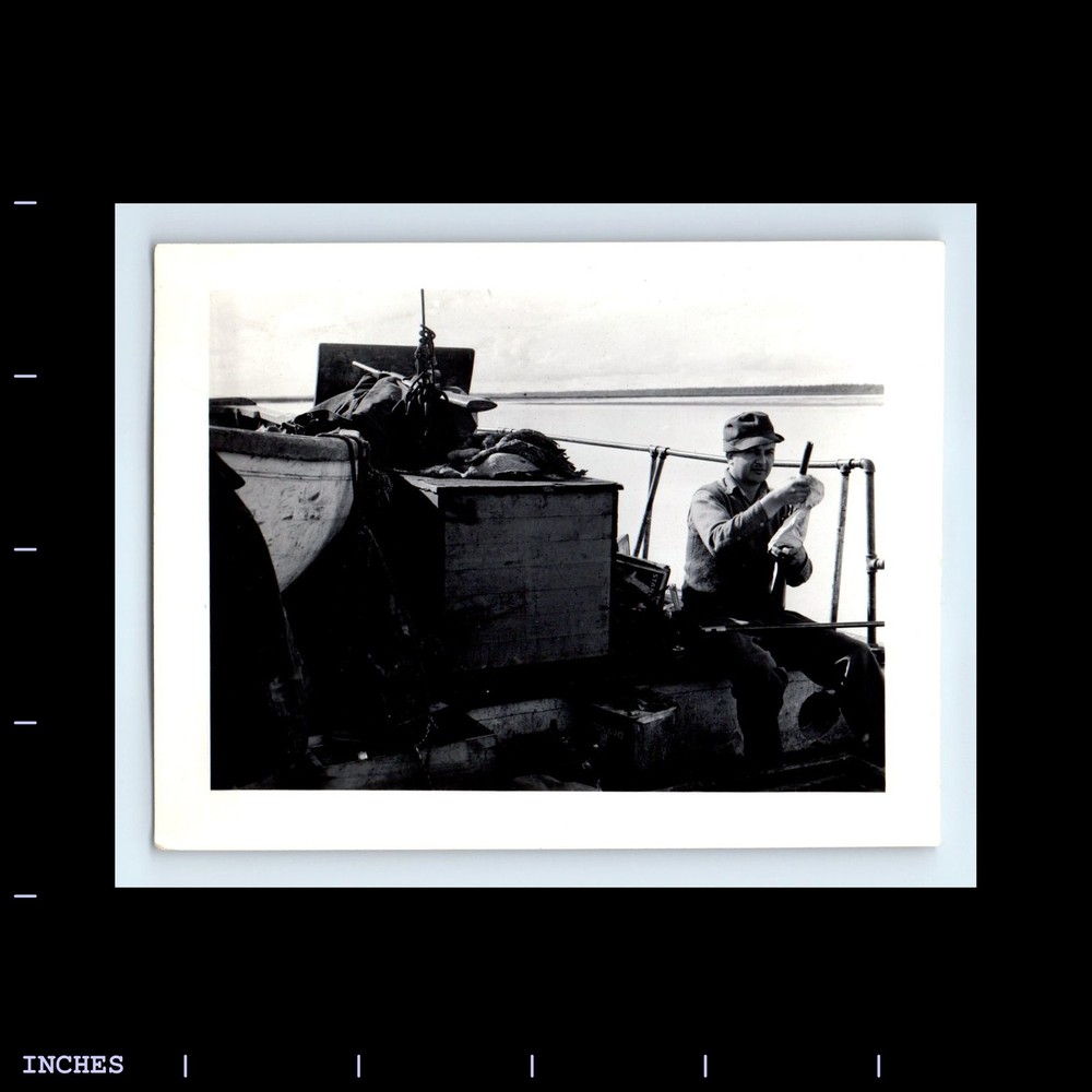 Old Vintage Photo MAN CLEANING RIFLE GUN