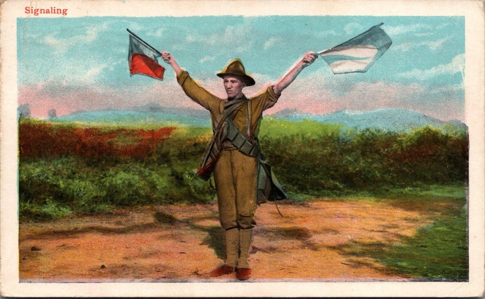 1918 WWI Era Signaling Soldier Postcard Petersburg WV Postmark