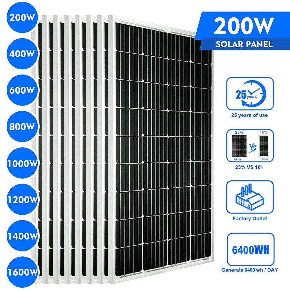 200W 1000W Solar Panel Kit for Home RV Marine Off-Grid Power System