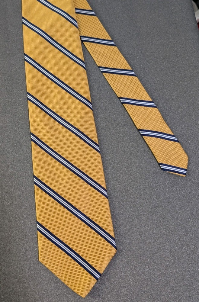 Brooks Brothers 346 Men's Silk Tie Yellow Blue White Striped, Made in USA