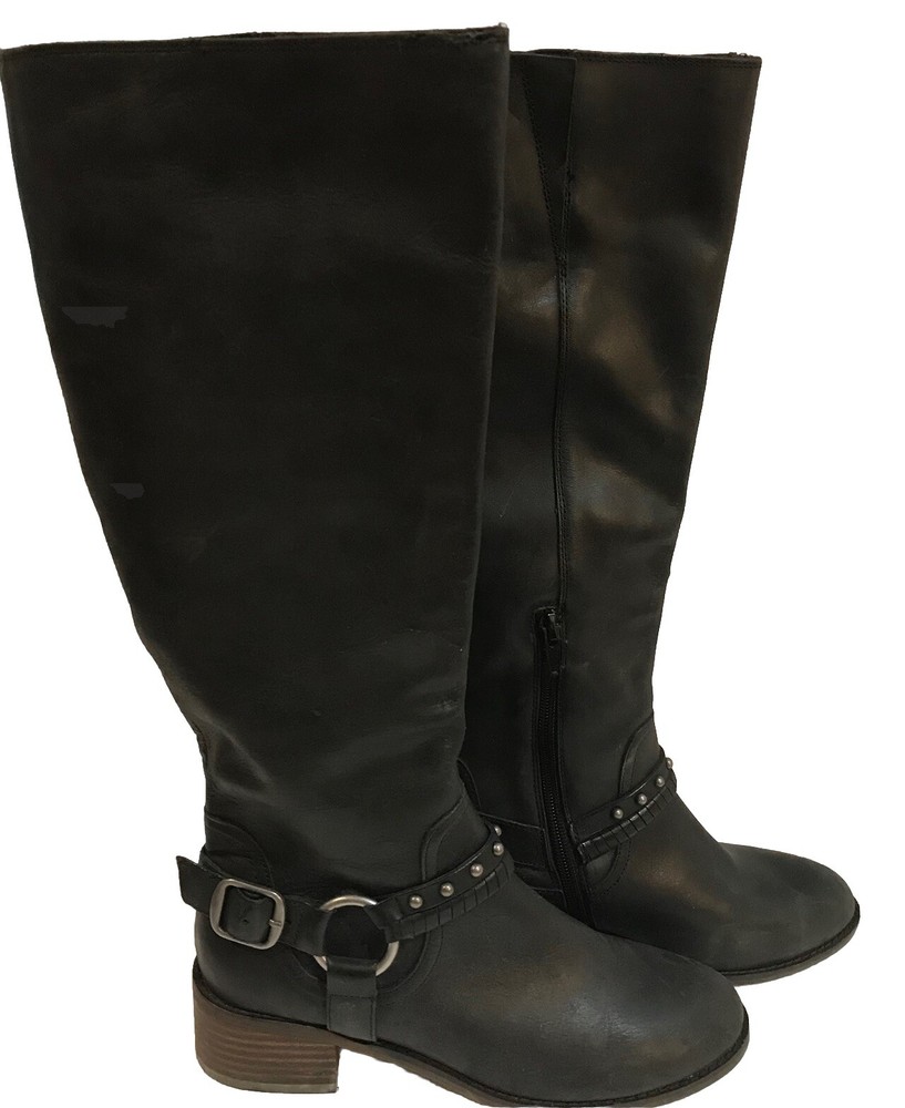 Lucky Brand Karesi Riding Knee High Boots sz 6.5 M Black Leather Boots