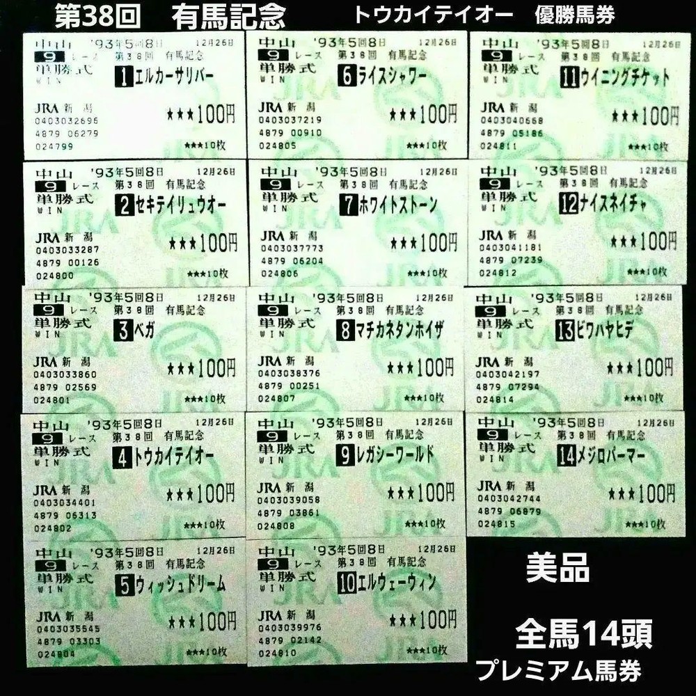 1993 Arima Kinen Touka Teio Winning Betting Ticket All Runners Singles