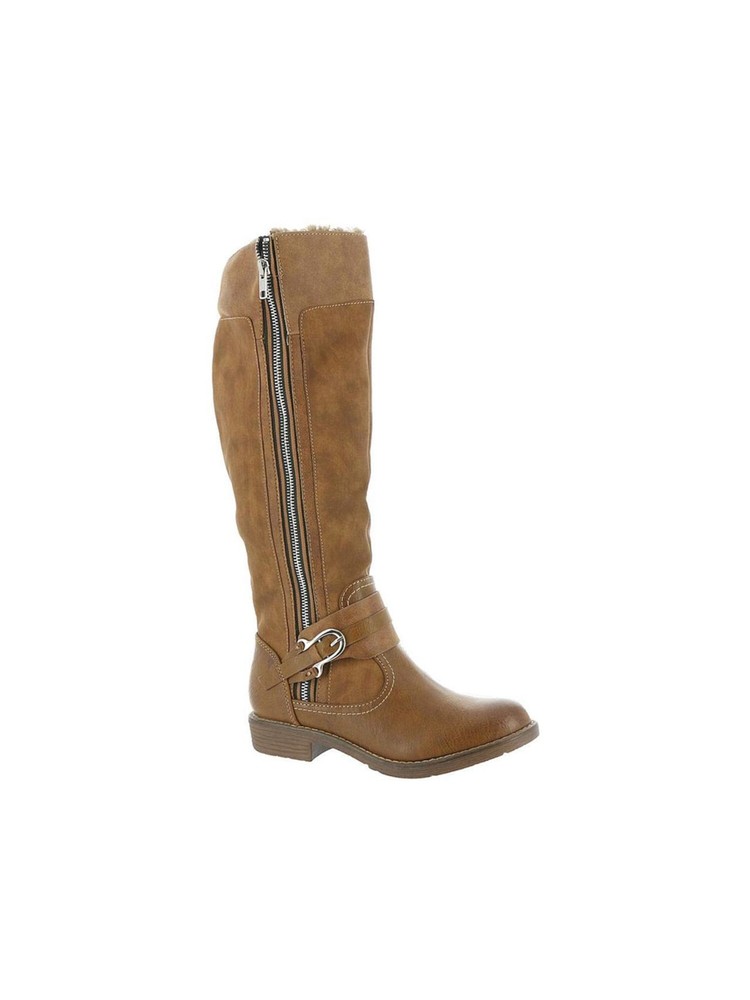 ZIGI SOHO Womens Brown Strappy Stephany Round Toe Block Heel Riding Boot 7