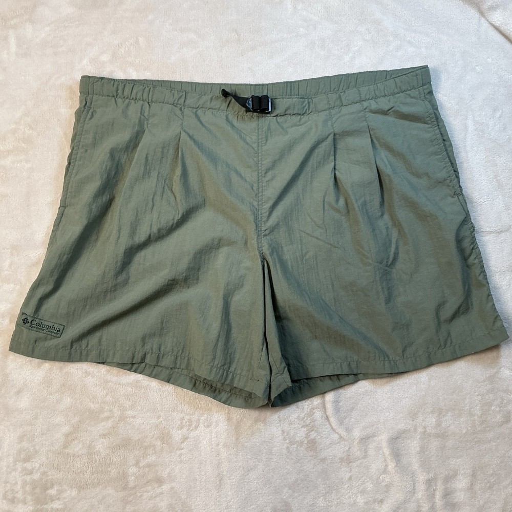 Columbia Vintage Men's Shorts XL Green Lined Belted 100% Nylon Hiking 6.5