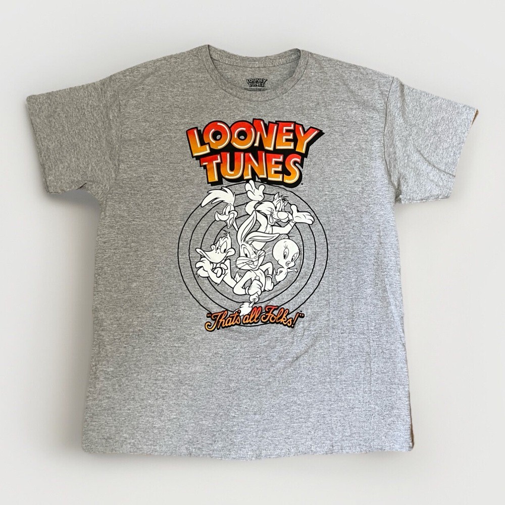 Looney Tunes THATS ALL FOLKS Graphic Tee Mens Large Y2K Vintage Warner Bros Shirt