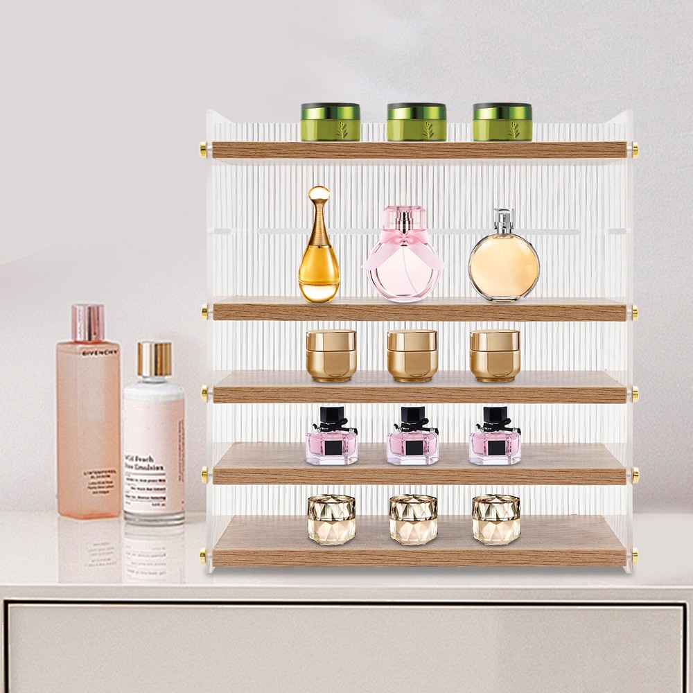 5-Tier Clear Desktop Organizer Cabinet for Jewelry and Desk Storage Display
