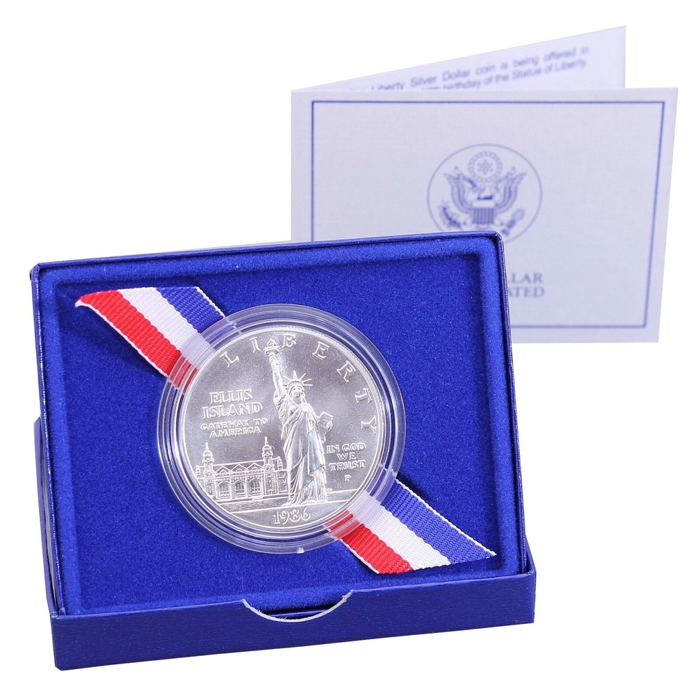 1986 P Statue of Liberty Centennial BU Commem 90% Silver Dollar OGP & COA