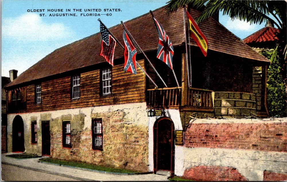 Dr Jim Stamps Postcard St Augustine Florida Oldest House In United States Linen