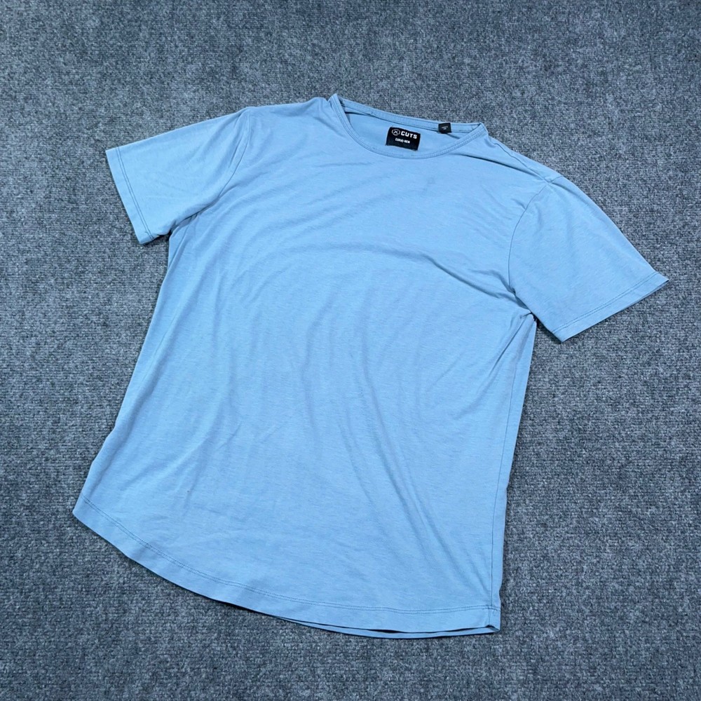 Cuts Curve-Hem T-Shirt Mens Medium Short Sleeve Athletic Fit Blue  Performance