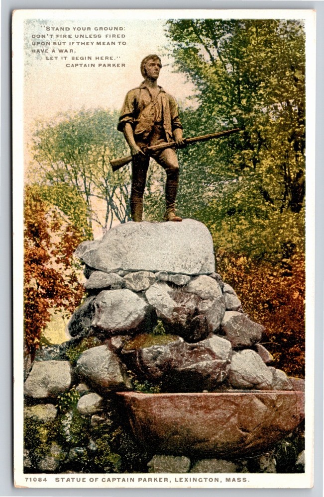 Detroit Pub Co~Lexington Massachusetts~Statue Of Captain Parker~Vintage Postcard