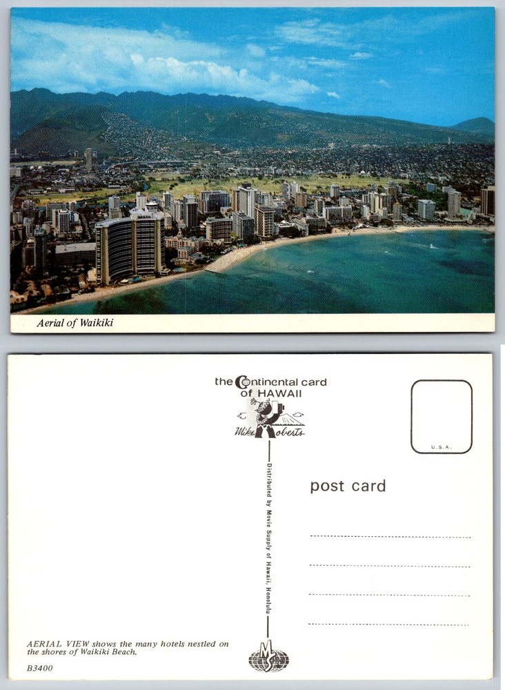 Vintage Aerial Waikiki Beach Hawaii Postcard Mike Roberts Continental Card