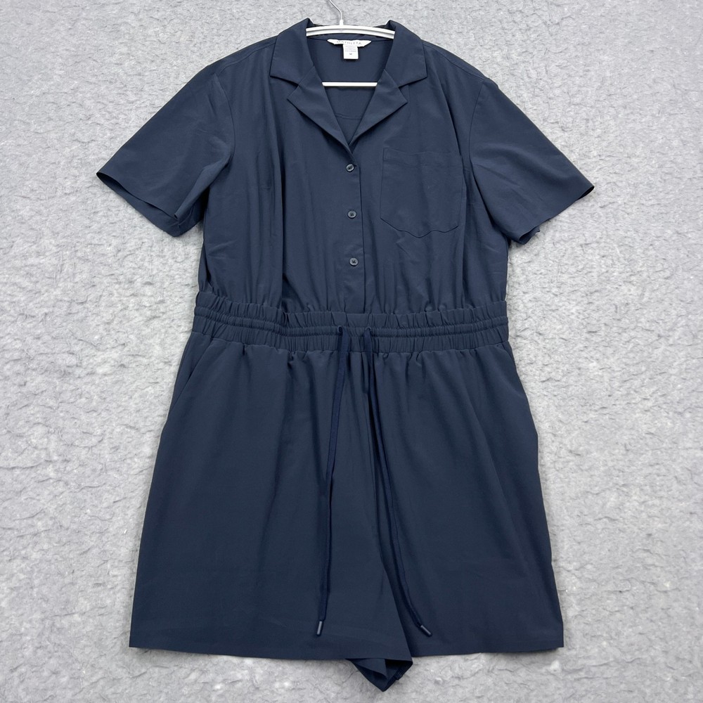 Athleta Avenue Romper Women's Medium Blue Lightweight Drawstring Stretch Preppy