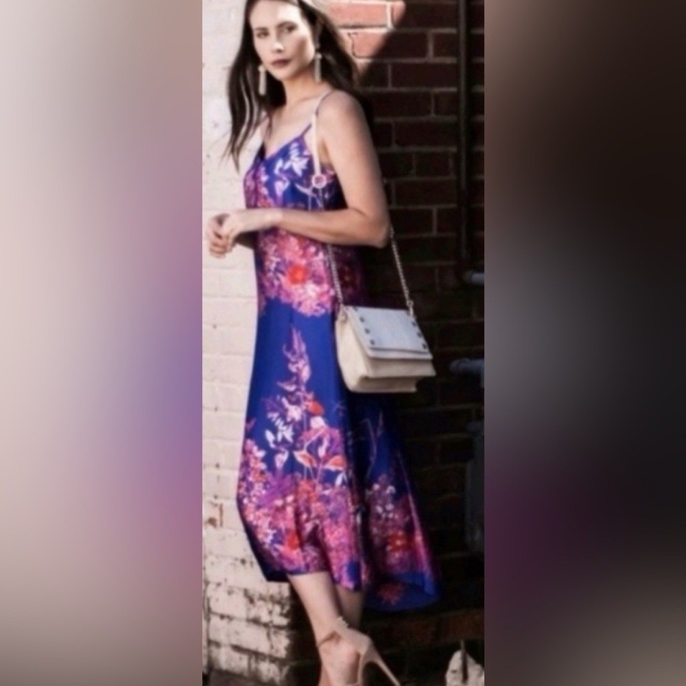 Banana Republic Purple & Pink Floral Midi Dress 12P