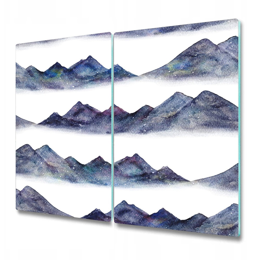 Glass Kitchen Chopping Cutting Board Watercolour mountains blue and white