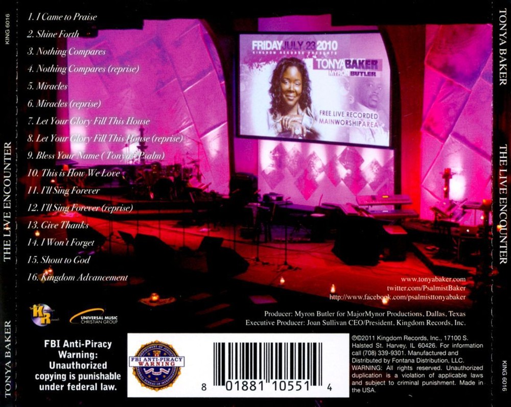 TONYA BAKER LIVE ENCOUNTER NEW CD
