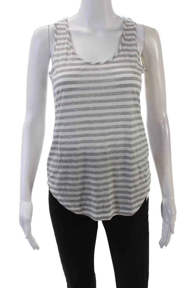 J Brand Womens Striped Sleeveless Tank Top Heather Grey White Size Extra SmallFree Shipping in US $100+ Orders | $6.95 Orders Below