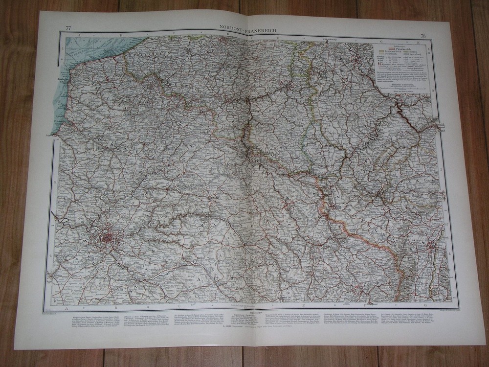 1898 Antique Original Map Of Northern France Luxembourg Lorraine Alsace Picardy