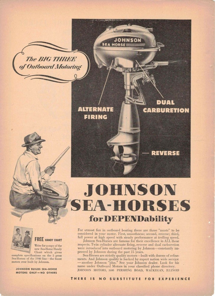 Johnson Sea Horse Outboard Motor 1946 Dependability Waukegan IL