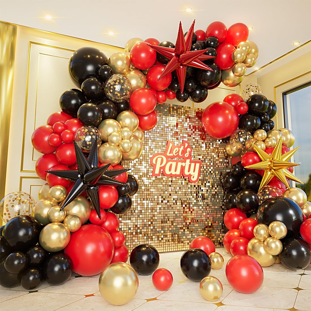 Bonropin 161pc Red Black Gold Balloon Garland Arch Kit 5 10 12 18 Inch Party Decor