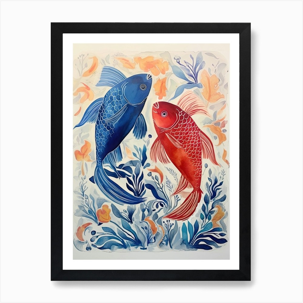 Two Koi Fish Art Print Framed Wall Art Poster Canvas Print Picture