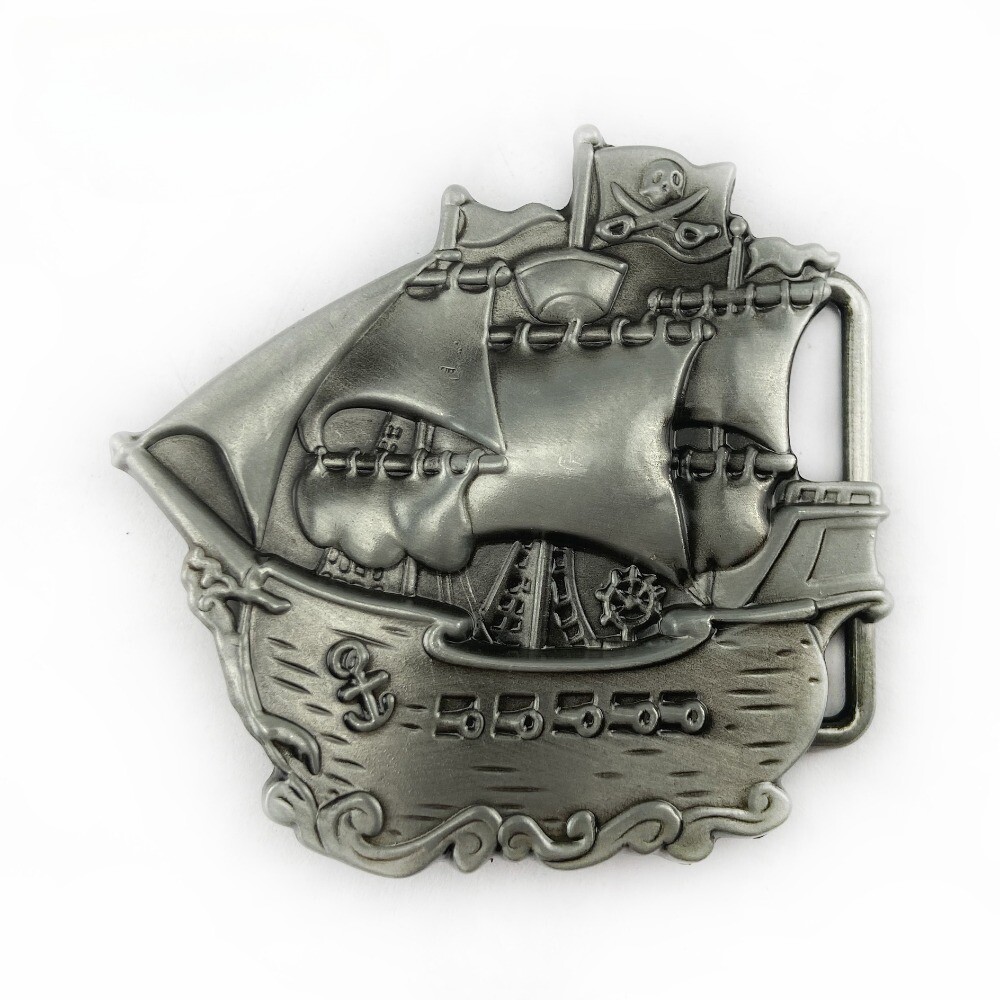 Men's Western Belt Buckle Cowboy Metal Rodeo Vintage Style Wear Pirate Ship Flag