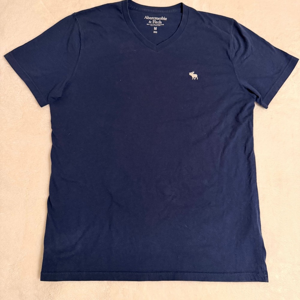 Abercrombie & Fitch Men's Navy V-Neck T-Shirt