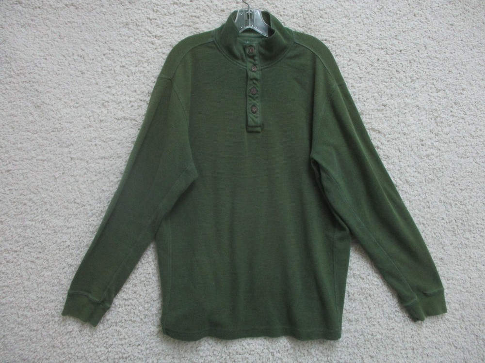Duluth Trading Sweater Large Adult Green Pullover Henley Neck Heavyweight Mens L