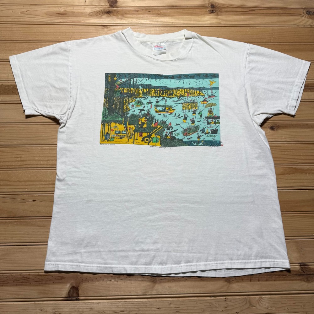 Vintage 1991 Basic Duck Hunting Techniques Funny B Johnson Art T-Shirt - XL