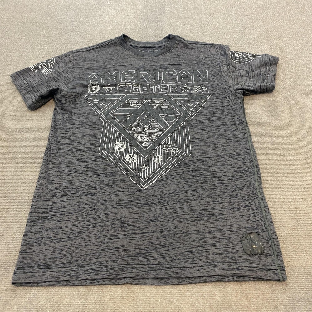 American Fighter Shirt Mens Small Gray Athletic Graphic Tee Buckle Performance