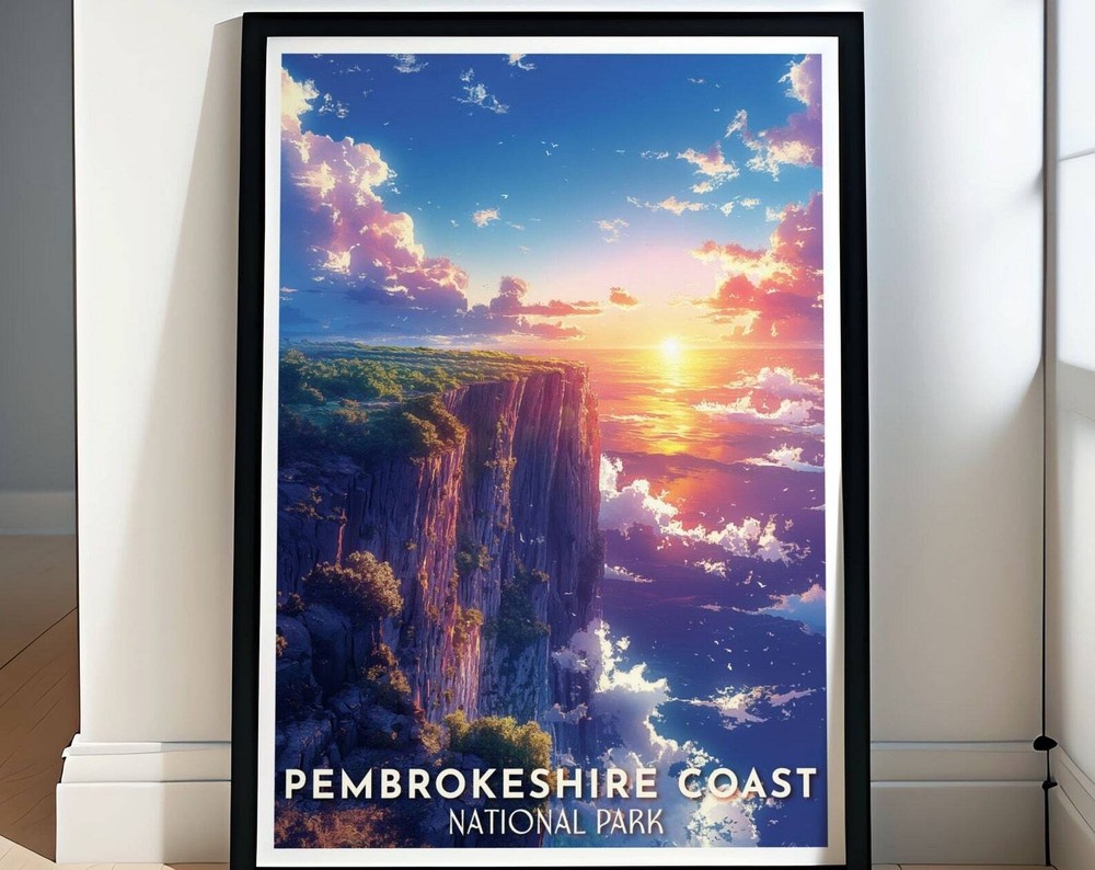 Pembrokeshire Coast Stunning Seascapes And Cliffs Art Print Vintage British