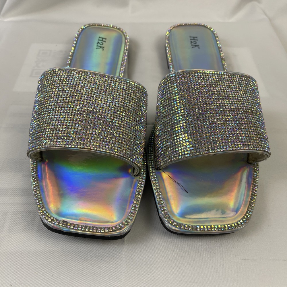 H2K Women's Slide Sandals Shoe's Silver Bling Sz 11 With Box