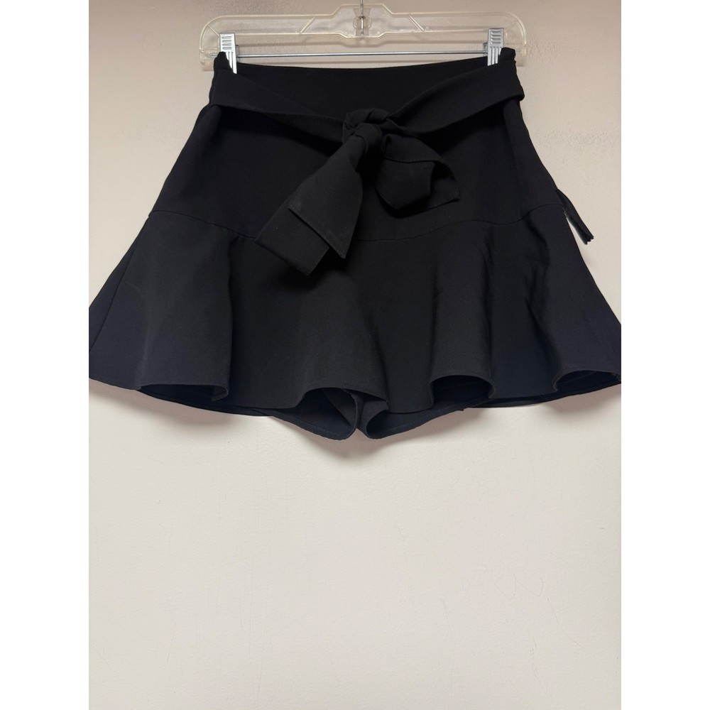 Zara Skort Womens Medium Black Excellent Ruffle Hem Tie Waist High Rise 8578