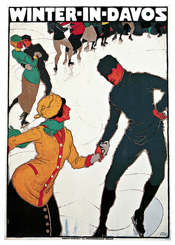 Decor winter in Davos Travel Poster. Fine Graphic Design. Home Wall Art. 1958