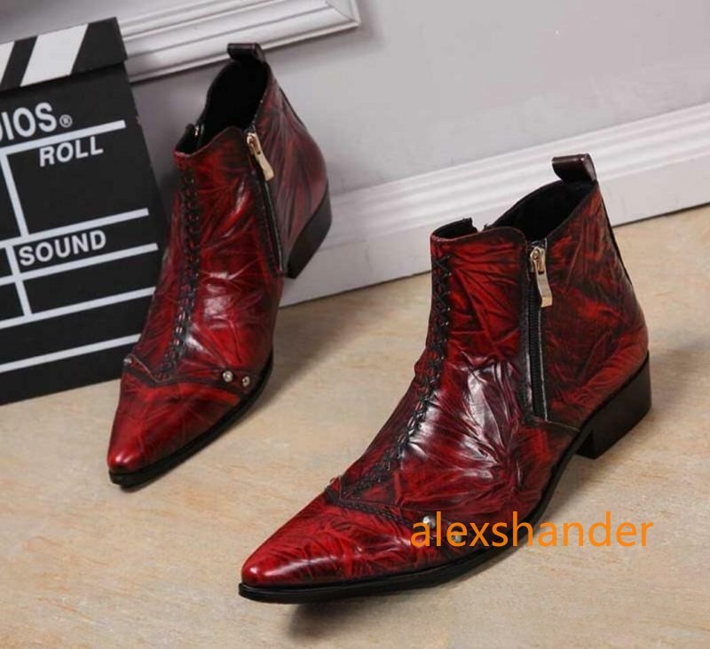 Men's Leather Ankle Boots Dress Shoes Formal Zip Pointy Toe Britain Design Chic