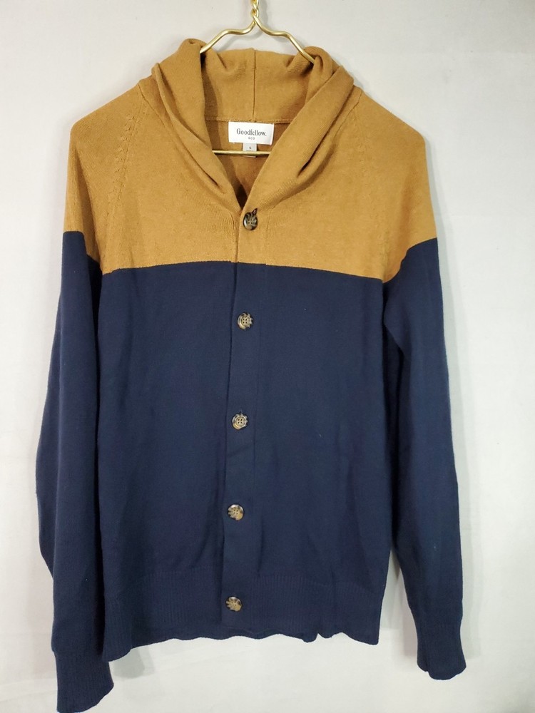 Goodfellow Men's Size Small Button Down Sweater Cardigan Blue/Brown
