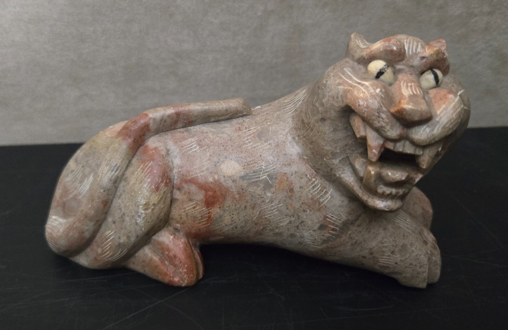 Vintage hand carved stone lion figurine / sculpture / paperweight