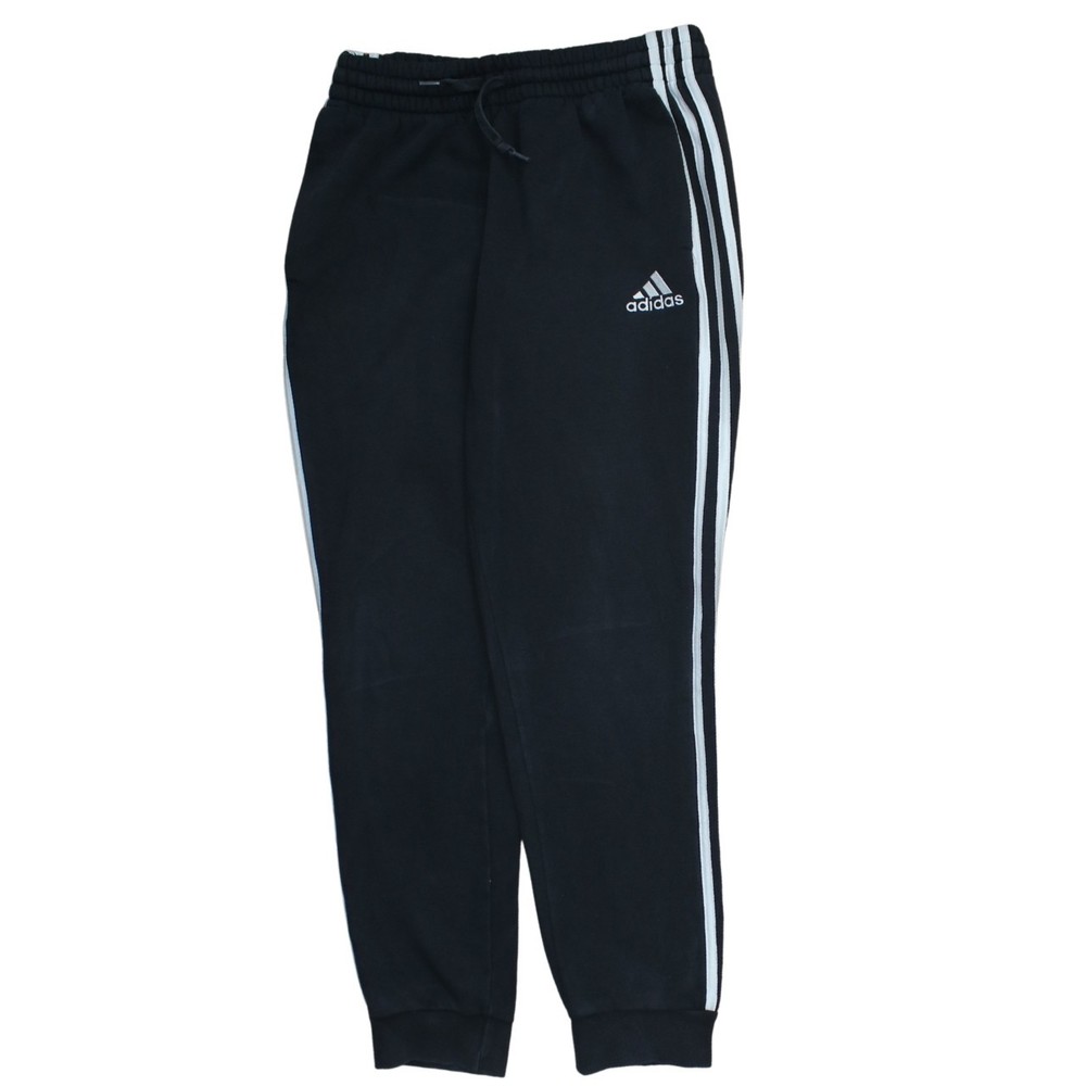 Adidas Mens Joggers Black Three Stripe Track Pants Elastic Waist Logo Nylon S
